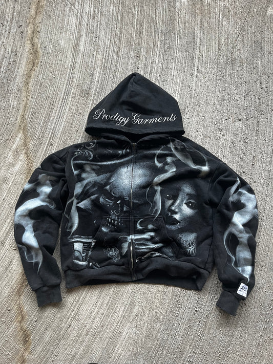 “Skull” Distressed Zip Up